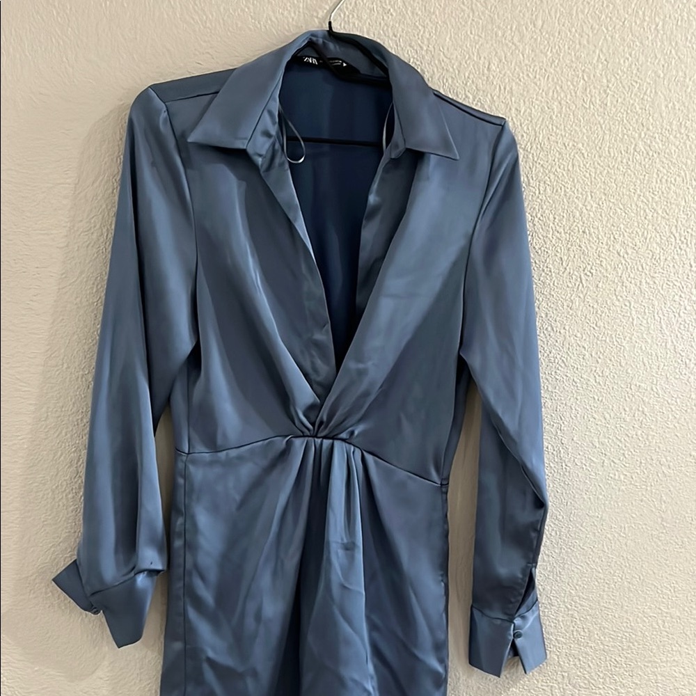Zara Elegant Blue Satin Dress